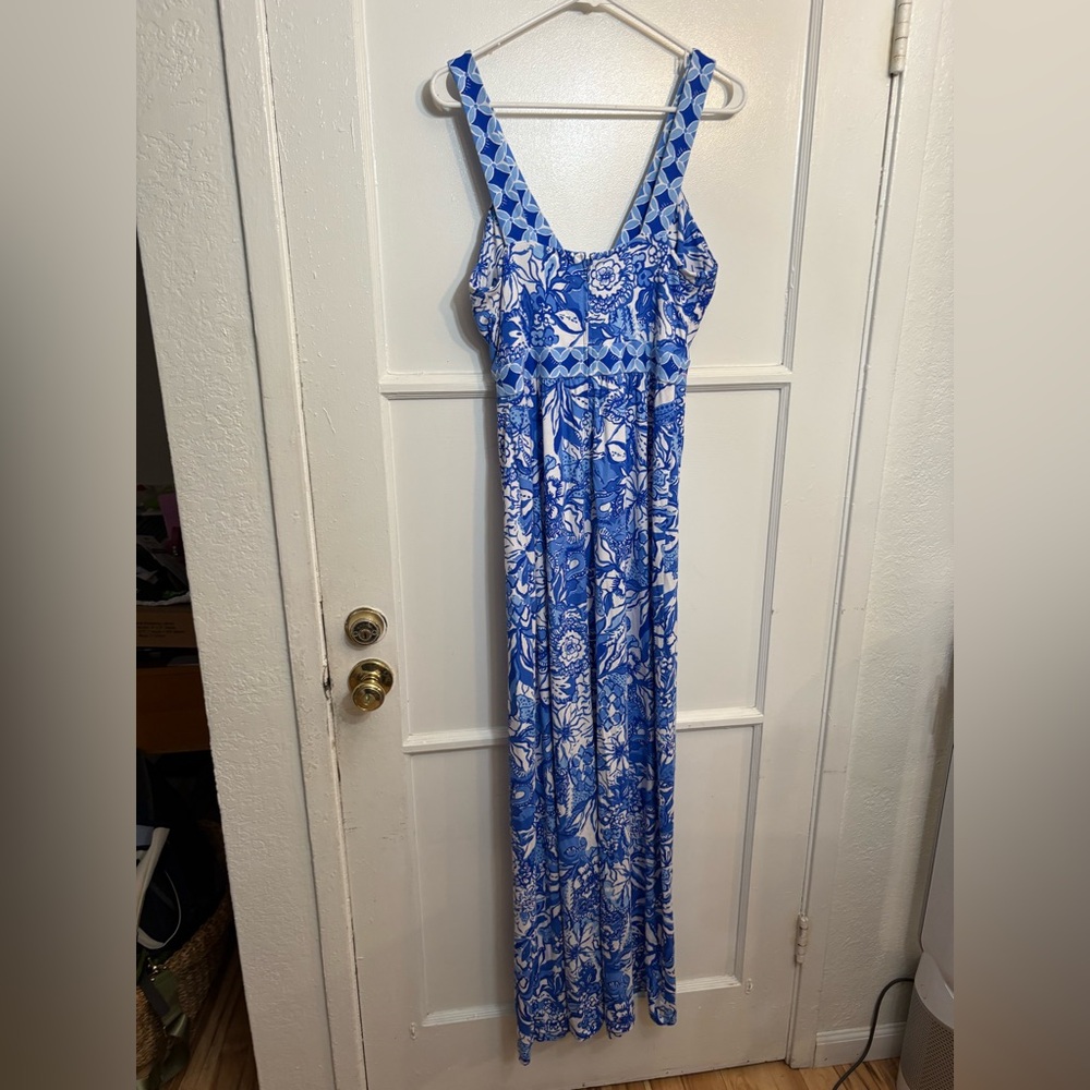 NWT Lilly Pulitzer SERENA V-NECK MAXI Dress Blue Tang Flocking Fabulous - Picture 6 of 11